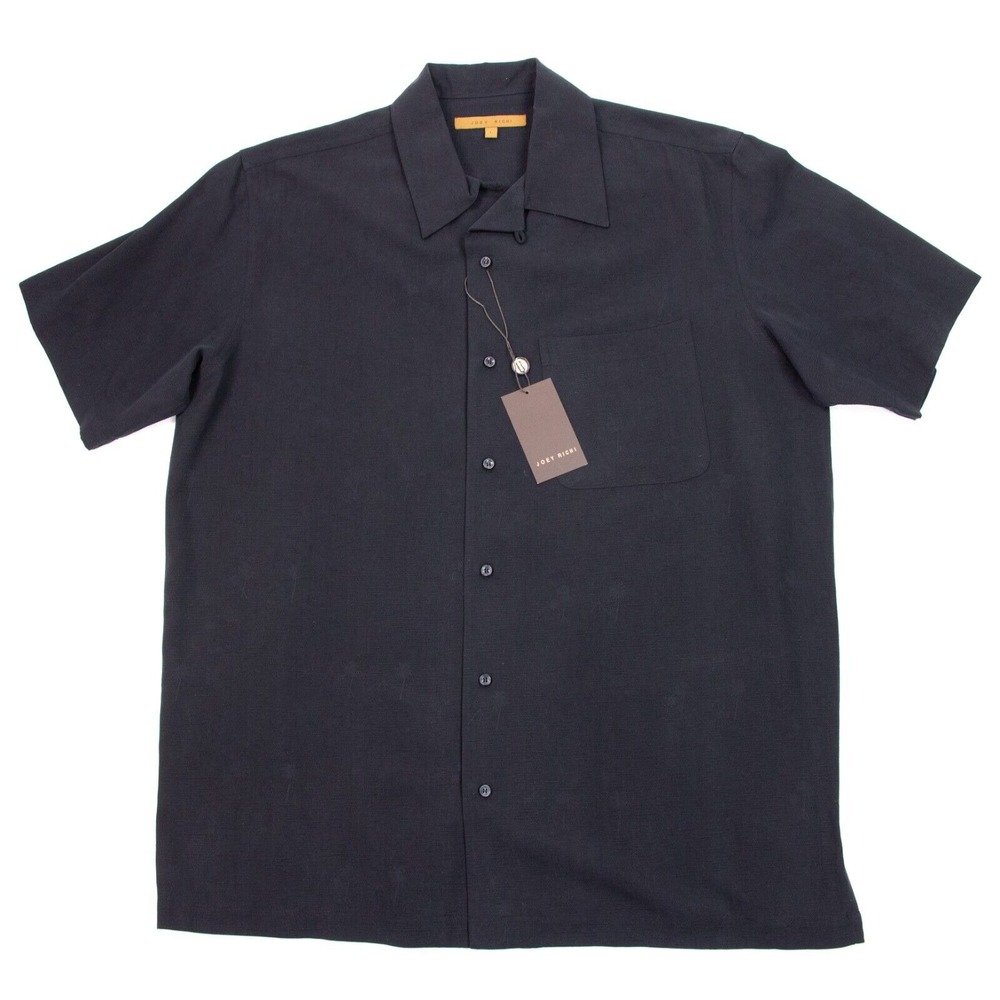NWT Vintage Joey Richi Mens‎ L Black Floral Beach Camp Hawaiian 100% Silk Shirt